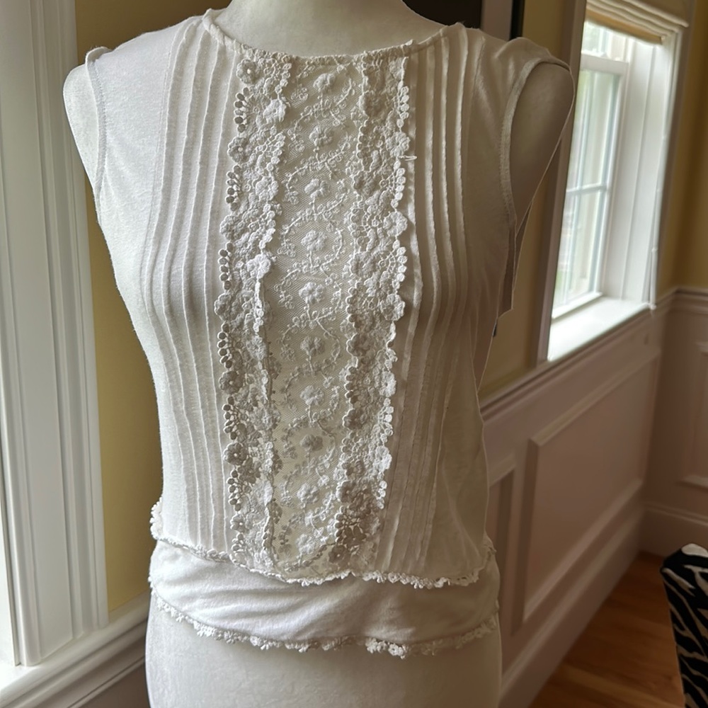 Blue Tassel by Anthropologie cream floral embroidered with back tie size S